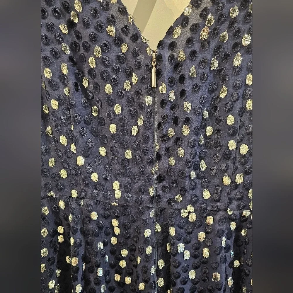 KATE SPADE NY‎ Women's 4 Navy/Silver Scatter Dot Silk Velvet Burnout Jumpsuit